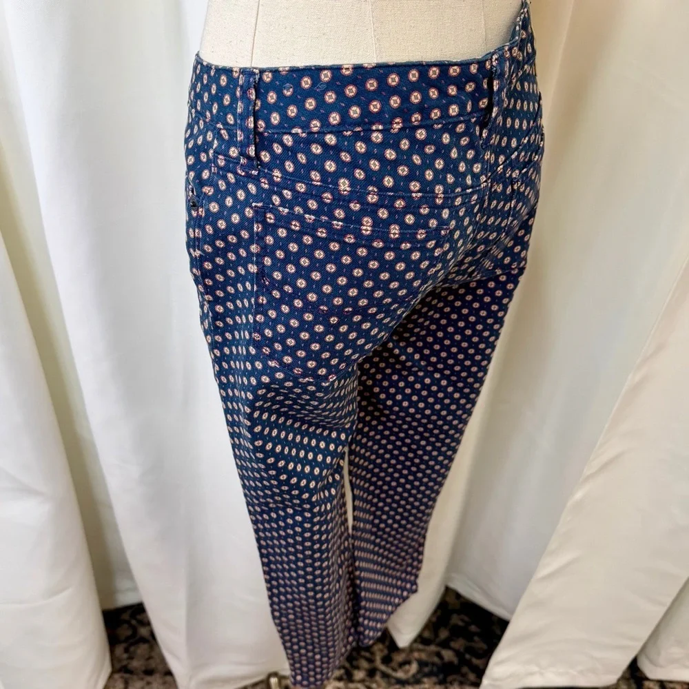Ralph Lauren Girls Skinny Leg Zip Hem Blue Geometric Dot Print Jeans Size 14